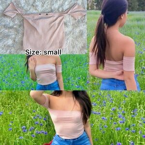Women's Off-Shoulder Ribbed Top - Pink
